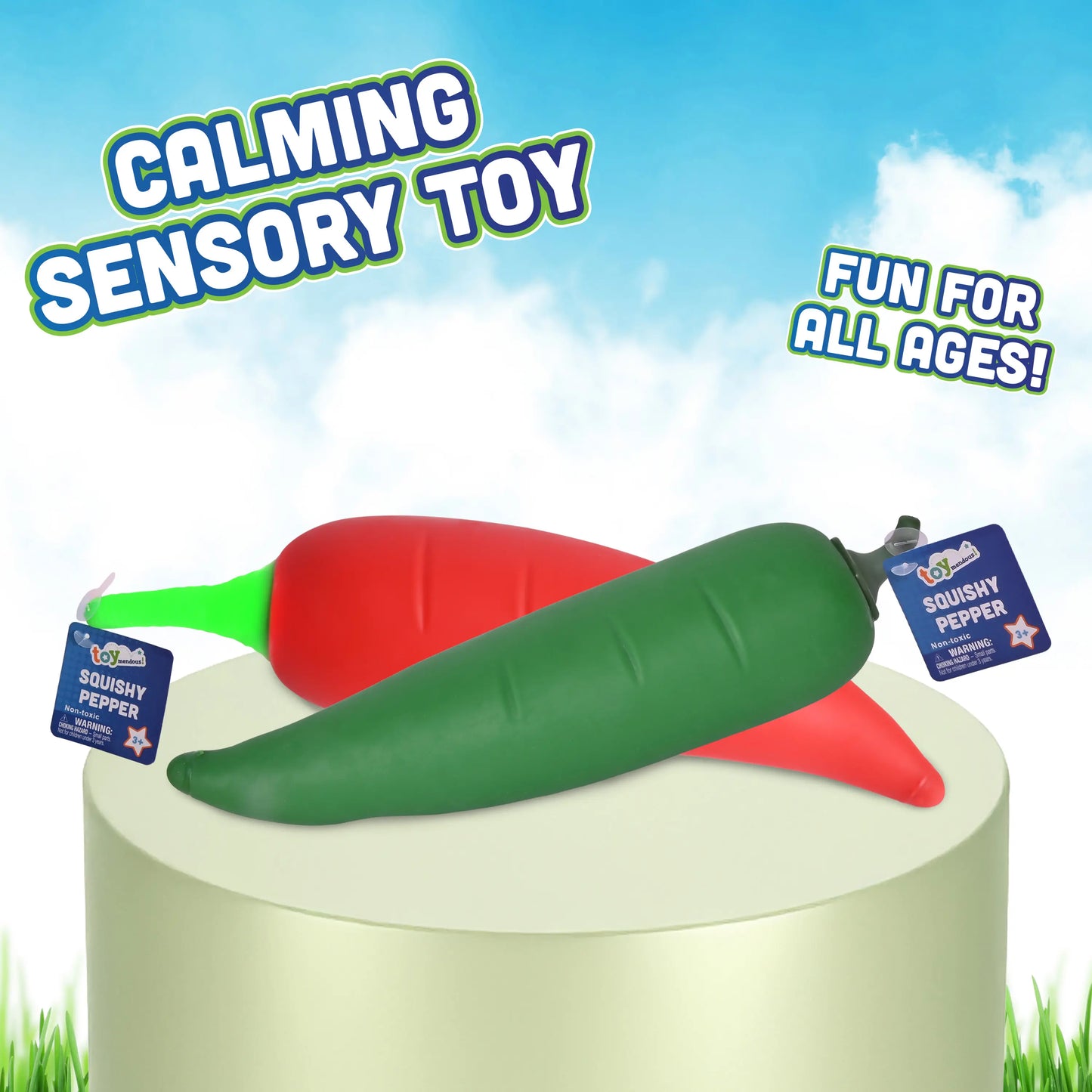 Jumbo Squishy Peppers2 Pack- Red and Green Stress Toys Soft Squeeze Satisfying ASMR Fidget 11.5 Inches Long Non Toxic Fun Gift