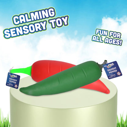 Jumbo Squishy Peppers2 Pack- Red and Green Stress Toys Soft Squeeze Satisfying ASMR Fidget 11.5 Inches Long Non Toxic Fun Gift