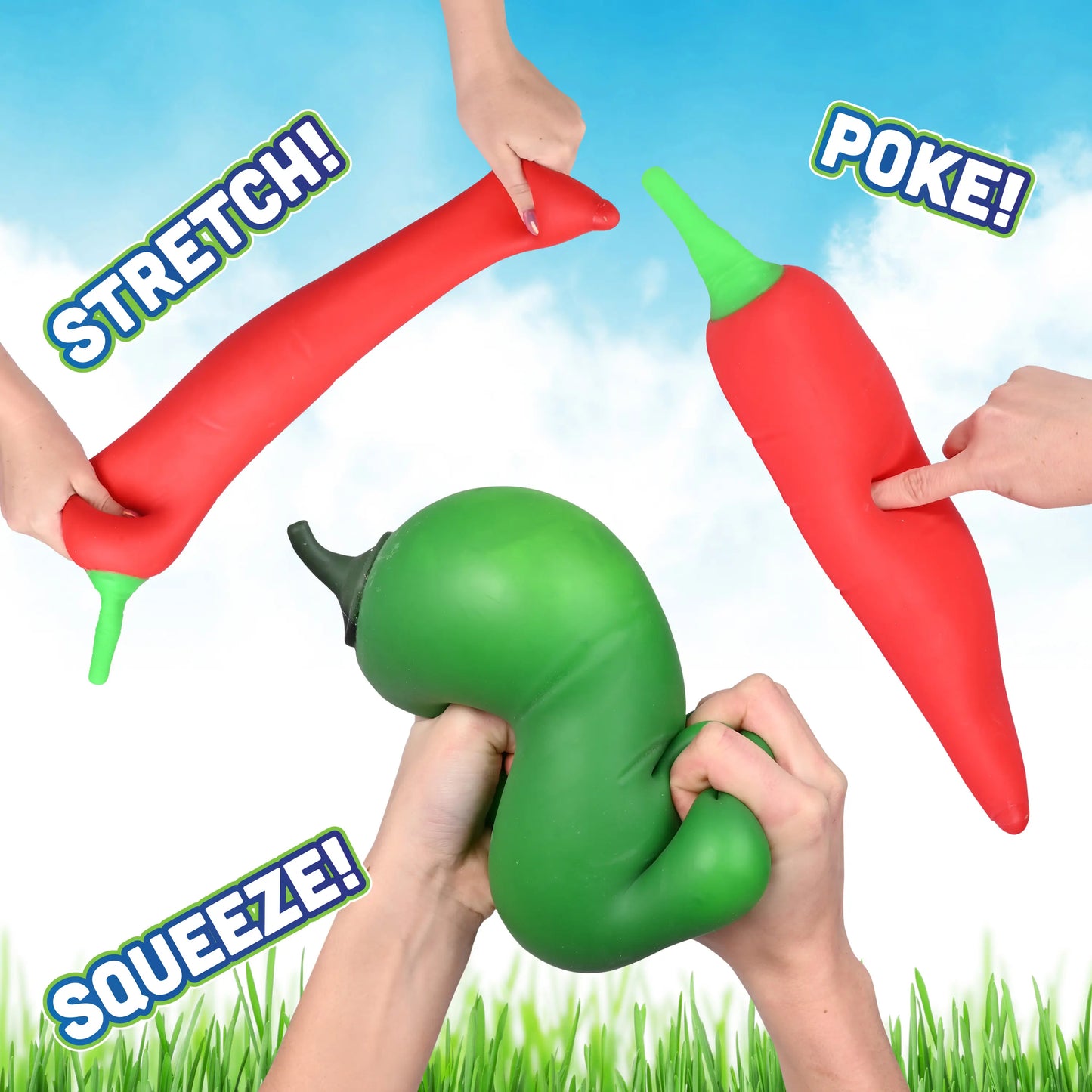 Jumbo Squishy Peppers2 Pack- Red and Green Stress Toys Soft Squeeze Satisfying ASMR Fidget 11.5 Inches Long Non Toxic Fun Gift