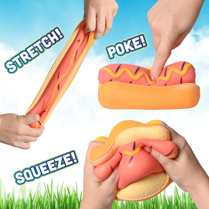 Jumbo Hot Dog Squish, 5.5 Inch Removable Bun, Food Fidget Toy Funny Sensory Stress Ball for Kids and Teens