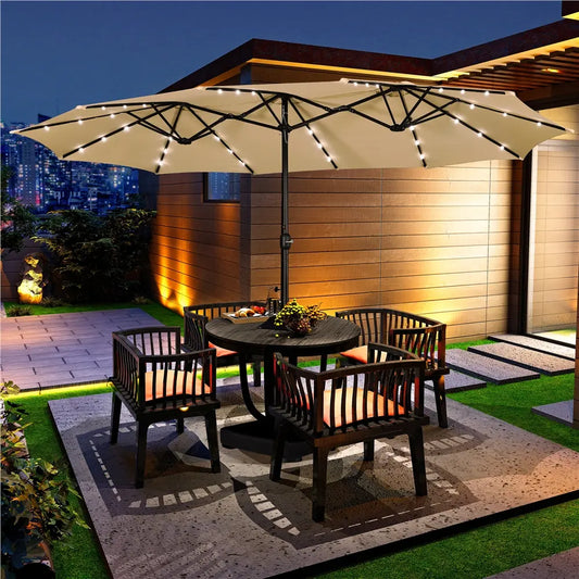 Yaheetech 13/15ft Large Patio Umbrella with LED & Crank, Base Included